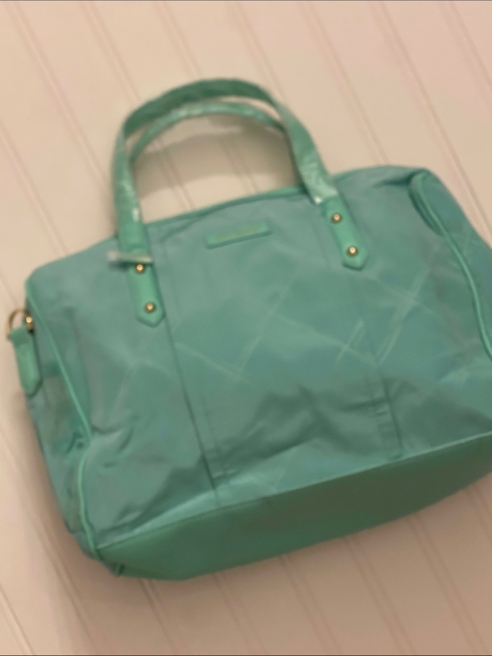 Vera Bradley Mint Green Quilted Nylon Tote with Gold Hardware